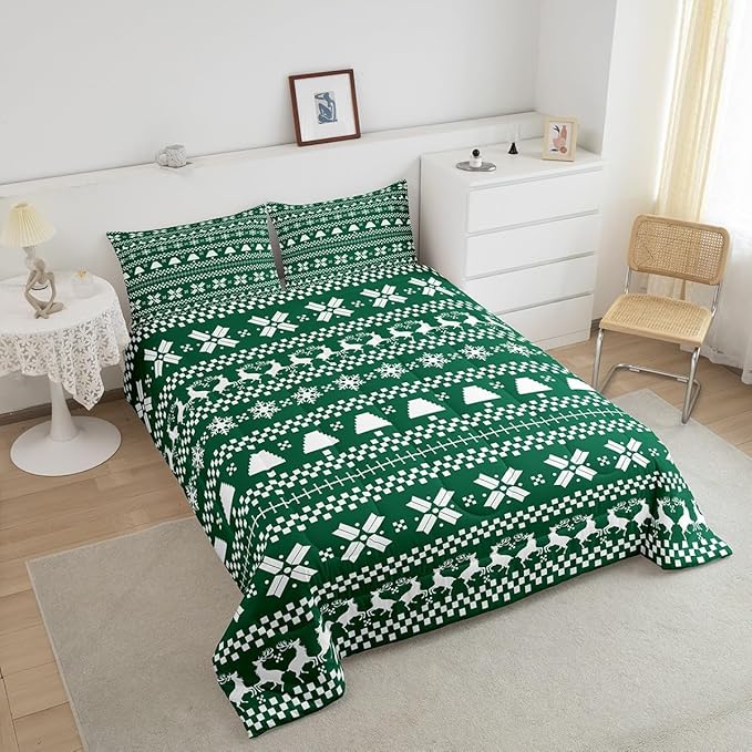 Feelyou Christmas Bedding Set for Kids Boys Girls Full Size Xmas Deer Elk Decor Comforter Set Ultra Soft Xmas Snowflake Comforter Winter Duvet Quilt Bedroom Decor Christmas Decor Quilt