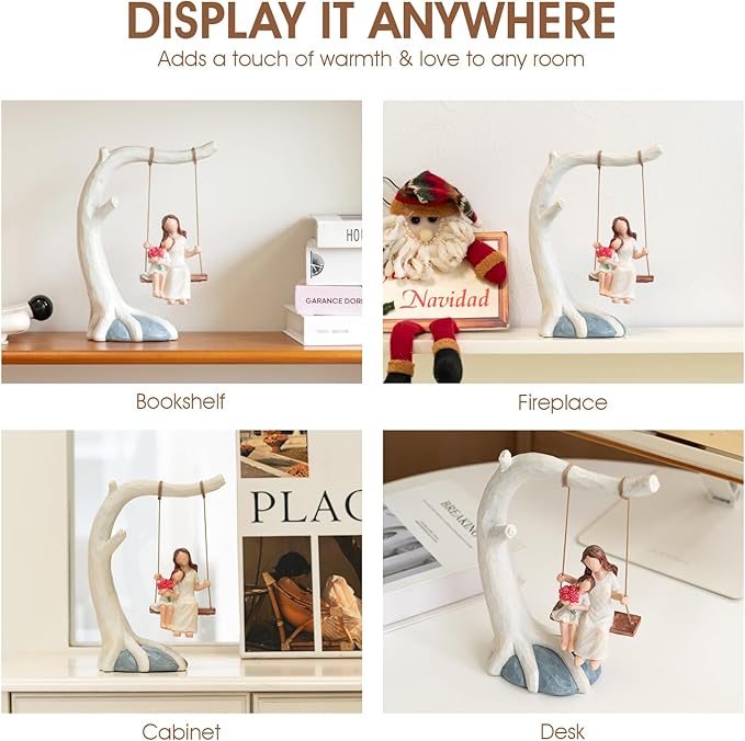 Decorative Mother and Child Tree Swing Figurine, Mother Daughter Hand-Painted Resin Sculpture, Mom Birthday Gift from Daughter, Home Decor, Swing Statue.
