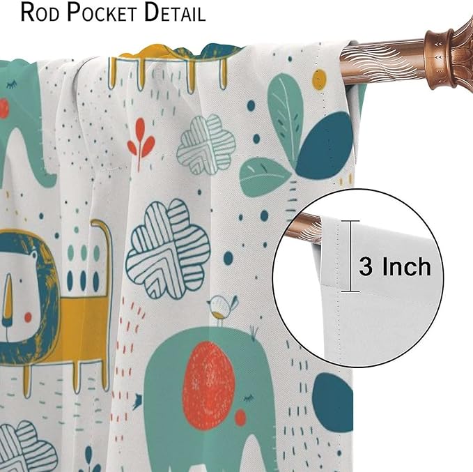 Cute Lions Blackout Curtains for Kids Bedroom,Cartoon Tropical Plants Birds Elephants Print Pattern Window Drapes,Funny Animal Thermal Insulation Curtain for Nursery Baby Room 52x84in