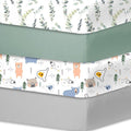 Bimocosy Crib Sheets for Boys Girls, Fitted Crib Sheet 4 Pack for Standard Crib and Toddler Mattresses, Super Soft Breathable Microfiber Baby Sheet 28x52x8in, Leaf/Bear/Gray/Green