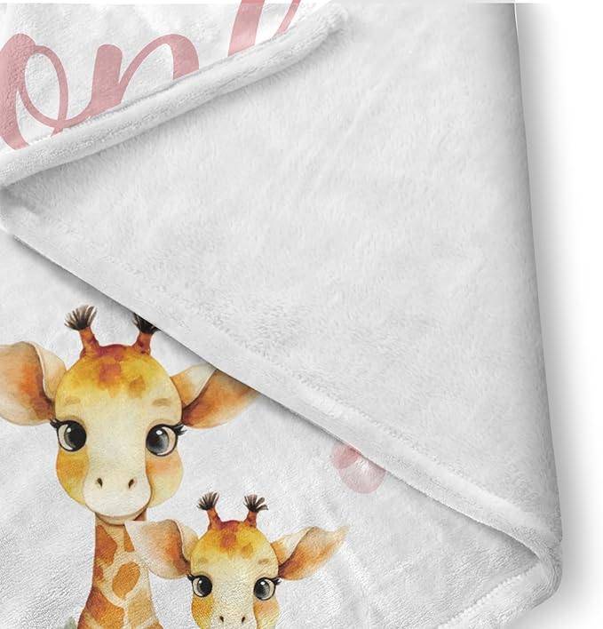 Custom Crib Bedding Set - Giraffe Design Personalized Name Baby Nursery Bedding 3 Pcs Set - Chic Soft Blanket, Sheet, Pillowcase for Newborns Boys Girls Gifts Color08