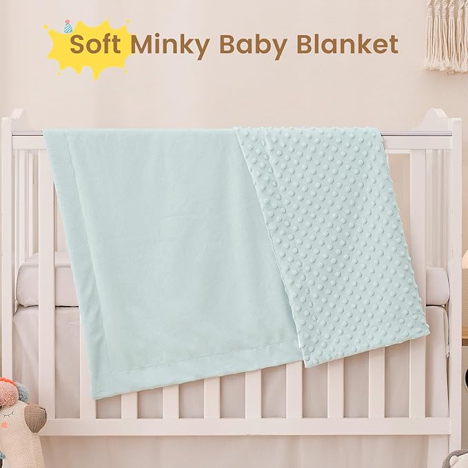 david's kids Micro Fleece Minky Baby Blanket for Boys Girls Neutral with Double Layer and Soothing Raised Dots, Breathable and Soft Lightweight Receiving Blanket for Newborns 30x40 Inches, Light Blue