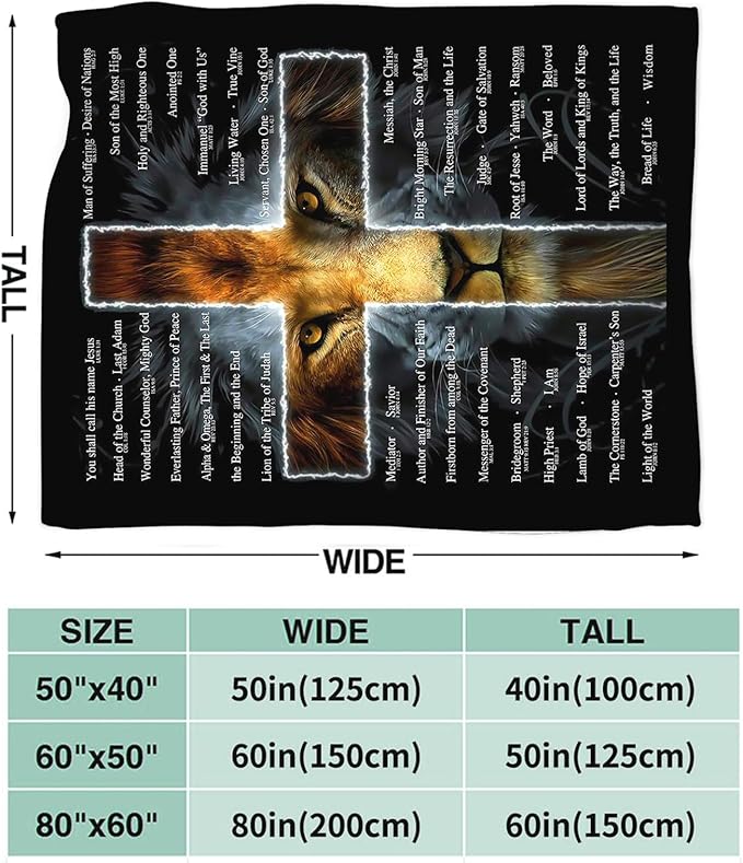 Tijuboni Christian Lion Throw Blanket Religious Gifts for Women Men Girls Boys Kids Adults Soft Flannel Fleece Blanket for Couch Sofa Bed Home Decor 50"x60"