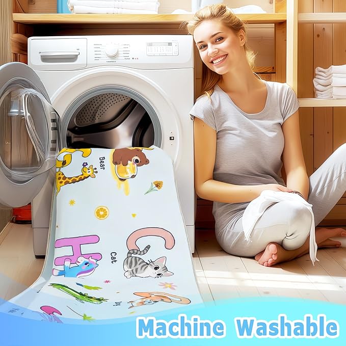 Kids Rugs for Playroom, 5x7 Feet Educational Rug for Learn The ABC Alphabet, Soft Machine Washable Non-Slip Cute Cartoon Animals Carpet for Classroom Toddler Nursery Kids Room Decor, Blue