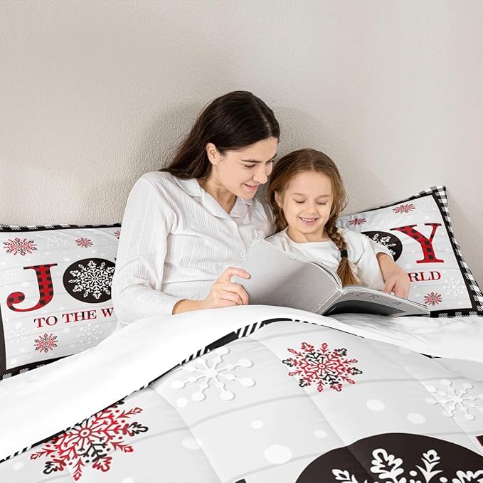 Christmas Snowflake Kids Comforter Set Full Size,Cottage Plank Bedding,Girls Boys Adults Bedroom/Xmas Cabin Decor,Geometric Grids Stylish Down Comforter,Rustic Farmhouse Duvet Insert,2 Pillowcases