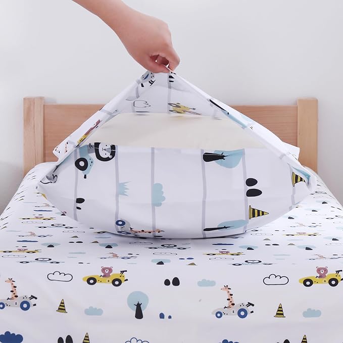 Viviland Animal Car Toddler Comforter Sets, Cute Boys Girls Toddler Bedding Set, Soft Microfiber White Toddler Bed Set