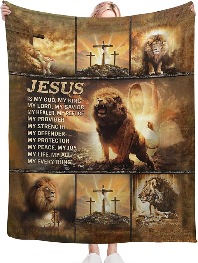 Tijuboni Christian Lion Throw Blanket Religious Gifts for Women Men Girls Boys Kids Adults Soft Flannel Fleece Blanket for Couch Sofa Bed Home Decor 50"x60"