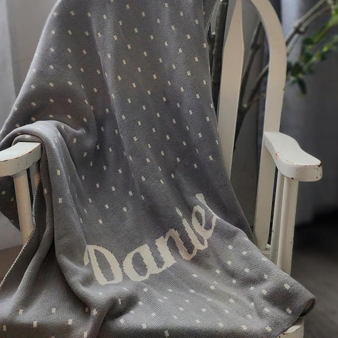 Personalized Spots Name Blanket – 100% Organic Cotton Customized Baby Blanket, Custom Name, Crib 36x60, Gift for Baby Shower, Birthday Present, Girls and Boys, Toddlers Kids, Made In America