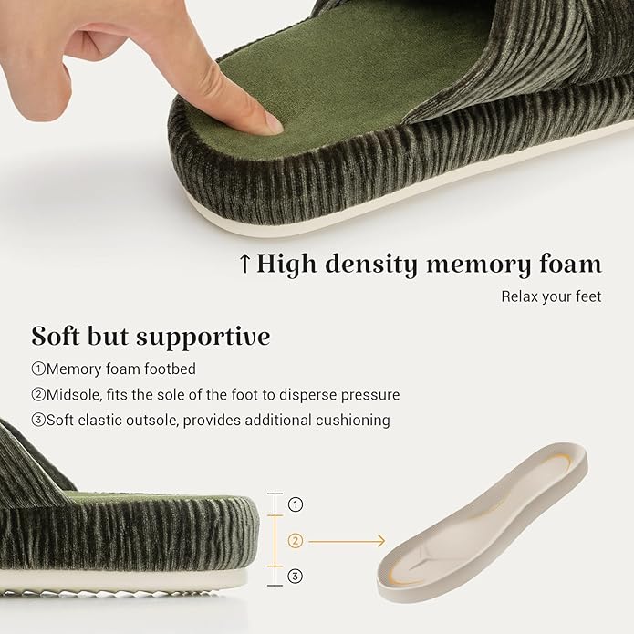 Chantomoo Slippers for Women Memory Foam House Bedroom Corduroy Bow Crossbands Slipper Shoes Comfy Trendy Gift Slippers