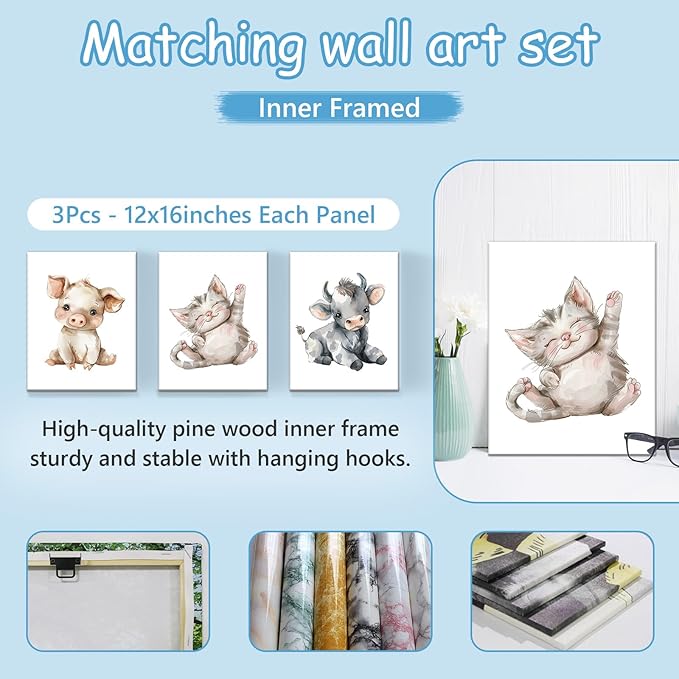 Personalized Baby Crib Bedding Set, 5 Pcs Custom Farm Animals Pattern Nurery Bedding Set for Boys and Girls, Baby Blanket with Dotted Backing, Newborns Infant & Toddler Customized Gifts