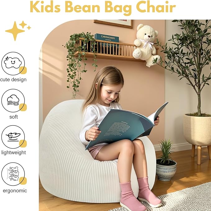 COMAX Bean Bag Chairs for Kids, Toddler BeanBag Sofa with Filler Bean Couch Stuffed for Boys and Girls, Lazy Floor Chair for Playroom, Nursery Room, Beige