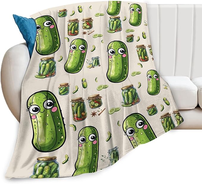 Pickle Fleece Blanket Funny Pickled Cucumber Throw Blankets for Girls Women Super Soft Warm Flannel Cartoon Food Throws Gifts for Kids Cozy Fuzzy Plush Stuffed Couch Bed Bedding Decor 60"x50"