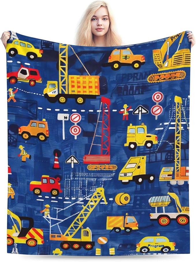 Excavator Blanket Construction Decor Throw Blanket Super Soft Flannel Lightweight Fluffy Plush Fuzzy Fleece Toddler Blanket Gifts for Kids Boys Girl Woman for Bed Sofa Bedding 60"X80"