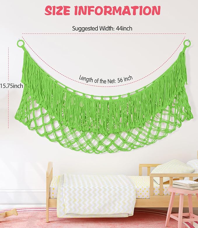 Stuffed Animal Hammock - Extra Large 56'' Long, Stuffed Animal Storage, stuffed animal Holder net, Toy Hammock Large, Toy Storage Hanging Organizer - Apple green