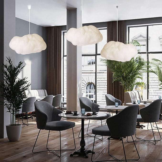 Funteam Modern Floating White Cloud Pendant Hanging Light Nordic Cotton Ceiling Light Fixture Girls Children's Living Room Bedroom Hotel Lobby Restaurant Clothing Store Chandelier (15.7Inch)