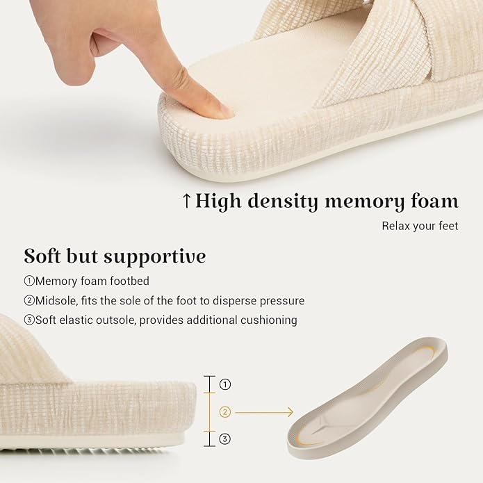 Chantomoo Slippers for Women Memory Foam House Bedroom Corduroy Bow Crossbands Slipper Shoes Comfy Trendy Gift Slippers