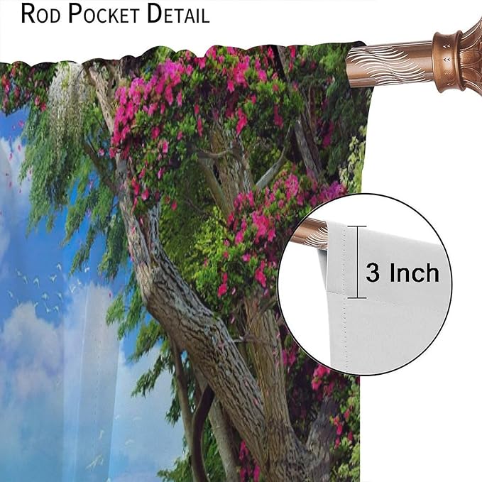 Spring Jungle Waterfall Blackout Window Curtains, Tropical Rainforest Floral Tree Waterfall Landscape Print Window Drapes, for Living Room Bedroom 55x63in 2 Panels