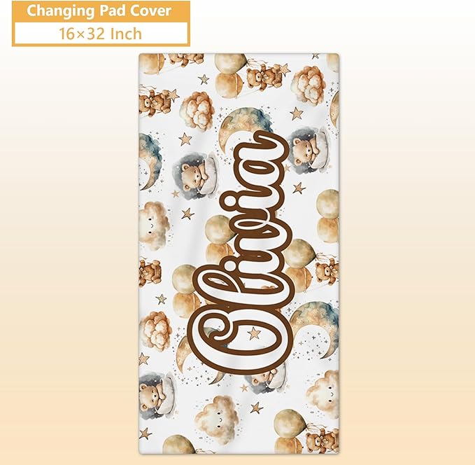 Personalized Toddler Bedding Set, 5 Pcs Custom Name Crib Bedding Set for Boys Girls, Balloon Bear Baby Crib Bedding Set, Double Layer Flannel Baby Crib Set, Customized Gifts for Newborn Infant