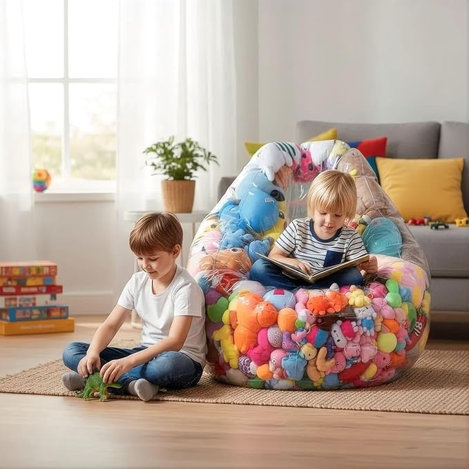 Clear Stuffed Animal Storage Bean Bag Chair Cover - Extra Large 150L, Waterproof & Easy-Clean Toy Organizer with Plastic Window,forNursery, Bedroom, Playroom (Cover Only, No Filler) (2 pcs)
