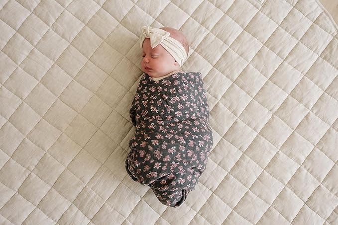 Mebie Baby Olive Bloom Muslin Swaddle, Modern and Neutral Blanket for Baby Girl or Boy, 0-3 Month, Comfy Wrap