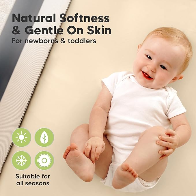 2-Pack Pack and Play Sheets, Waterproof Mini Crib Sheets Fitted - Organic Cotton Pack N Play Sheets for Graco Pack and Play Mattress, Playard Baby Crib Sheets, Neutral for Boy,Girl Toddler (Macadamia)