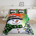 Feelyou Kids Christmas Theme Decorations Bedding Set Xmas Snowman Comforter Set for Boys Girls Snowflake Kawaii Cute Comforter Orange Red Green Quilt Set Bedroom Collection Full Size