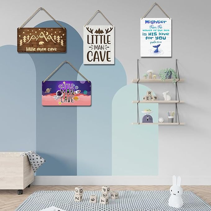 Outer Space Room Decor for Boys Astronaut Wall Art Toddler Boy Bedroom Decor Little Man Cave Sign Space Themed Wooden Signs Decorations for Kids Nursery Playroom Man Cave 12x6 Inch