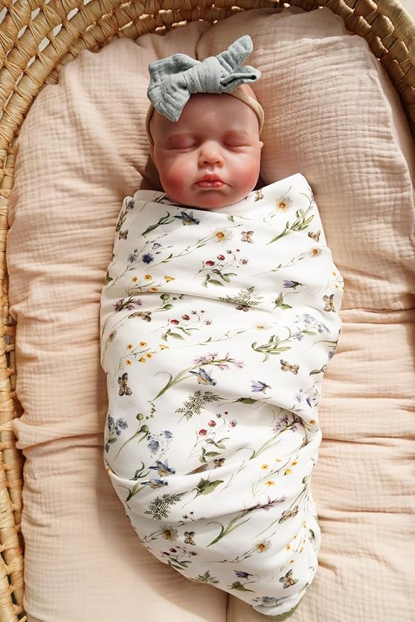 Little Jump Boho Vintage Floral Muslin Blanket Baby Quilt - Silky Soft and Breathable Crib Blanket for Daycare - Large 47" x 47" - 2 Layers Toddler Summer Blankets for Girls (Wildflower and butterfly)