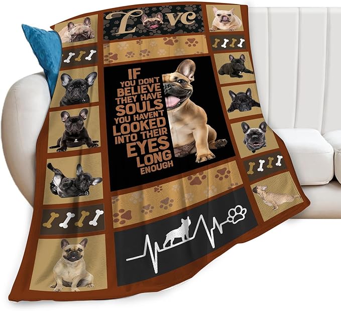 Cute French Bulldog Blanket Funny Dog French Bulldogs Throw Blankets Gifts for Girls Boys Cozy Warm Soft Fuzzy Flannel Throws Plush Stuffed Animal Pet Fleece Blanket Gifts for Men Women 50"x60"