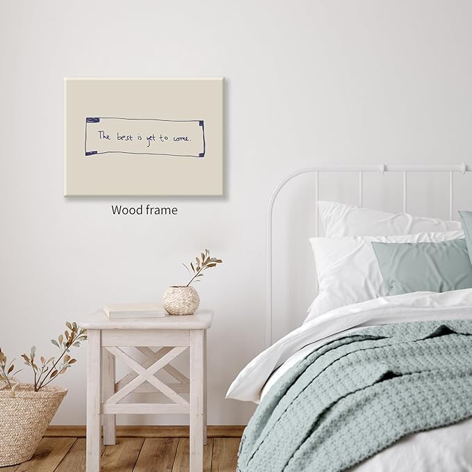 The Best Is Yet To Come Wall Art Blue and White Inspirational Affirmations Quotes Poster 16x24 inch Framed Funky Minimalist Horizontal Canvas Prints for Living Room Dorm Wall Decor