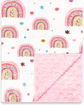 Pea Pod Baby Girls Blanket Soft Rainbow Minky Blanket for Newborn, 30'' x 40'' Double Layer Design, Dotted Backing Warm Baby Quilt Crib Blanket for Nursery/Stroller/Toddler Bed/Baby Car Seat