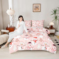 Manfei Christmas Comforter Set King Size, Snowman and Xmas Trees Down Comforter with 2 Pillowcases, New Year Pink Bedding Set 3pcs for Kids Girls Adults Bedroom Decor Lightweight Duvet Insert