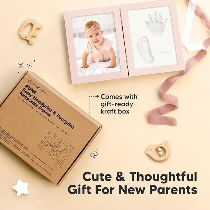 KeaBabies Personalized Baby Hand and Footprint Kit, Quick Dry Clay - Newborn Keepsake Feet and Handprint Kit, Nursery Picture Frame, New Mom Gifts for Baby Showers & Registry (Petal Pink)