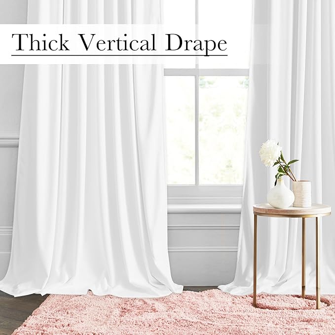 StangH White Velvet Curtains 108 inches Long, Luxury Back Tab Privacy Protect Window Drapes for Living Room Sliding Door/Patio/Laundry, W52 x L108, 2 Panels
