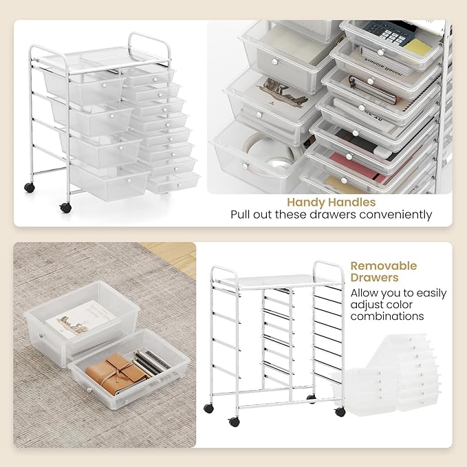 RELAX4LIFE 12-Drawer Rolling Storage Cart - Mobile Utility Drawer Carts with Wheels, Craft Organizers Cart for Organization and Storage, Classroom, School, Office, Home