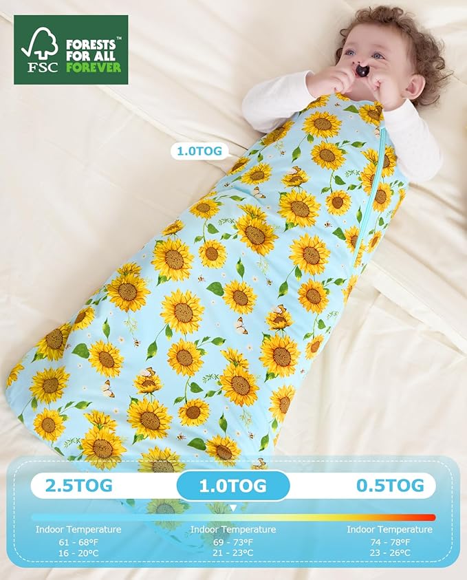 Rayon Made from Bamboo Viscose Sleep Sack 0-36 Months 1.0 Tog for Toddler and Baby sleepers 2-Way Zipper Newborn Sleep Sacks