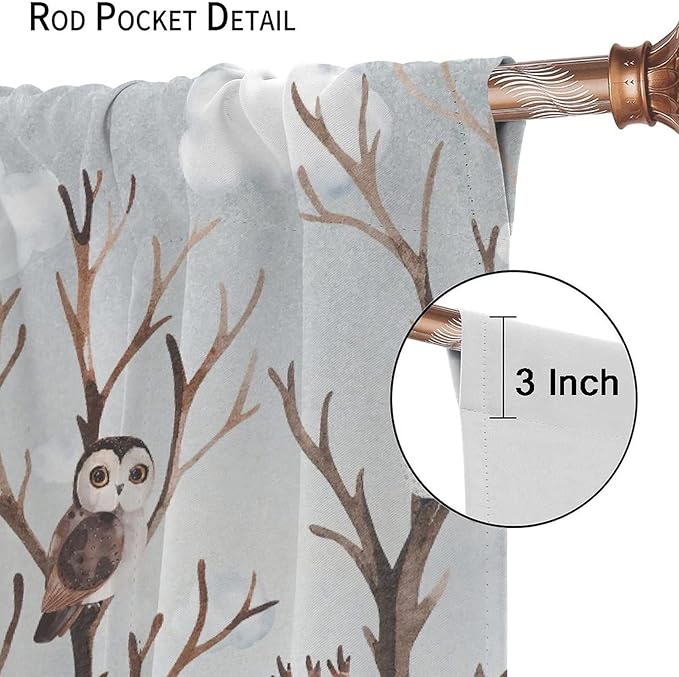 Forest Curtains, Cartoon Woodland Animals Tree Birds Moose Rabbit Mushroom Print Pattern Kids Bedroom Window Treatments Curtains 84x84in