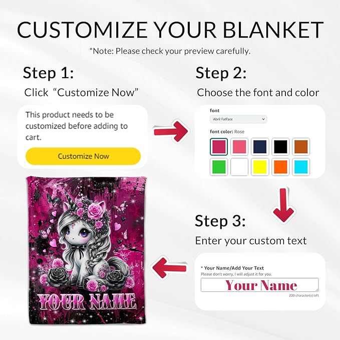 Custom Unicorn Blanket for Women - 60" x 80" Adults Throw Gifts - Plush Fuzzy Gothic Throws Stuff for Living Room, Bed