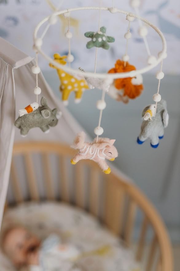 Pehr Classic Wool Felt Baby Mobile, Into The Wild | Handmade Nursery Décor | Includes Gift Box | Ethical & Enchanting | 28” x 9”