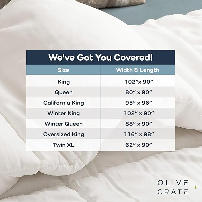 Olive + Crate 100% Viscose derived from Bamboo Winter Comforter - Extra Thicker and Heavier Queen Size - Cooling Blanket, Hypoallergenic & Moisture Wicking Bedding - White Comforter (88" x 90")