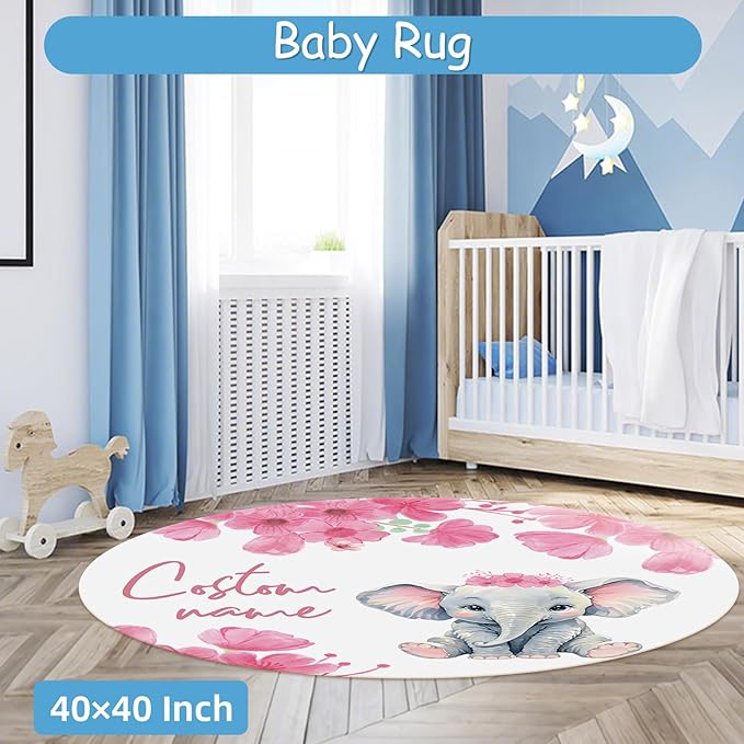 Personalized Nursery Bedding Set, 5 Pcs Custom Name Crib Bedding Set for Girls Boys, Pink Elephant Crib Set, Double Layer Baby Blanket with Dotted Backing, Customized Gift for Infant Toddler