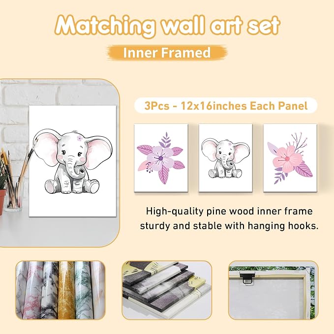 Personalized Toddler Bedding Set, 5 Pcs Custom Name Crib Bedding Set for Girls, Purple Elephant Flannel Baby Crib Bedding Set, Double Layer Baby Crib Set, Customized Gifts for Infants Newborns