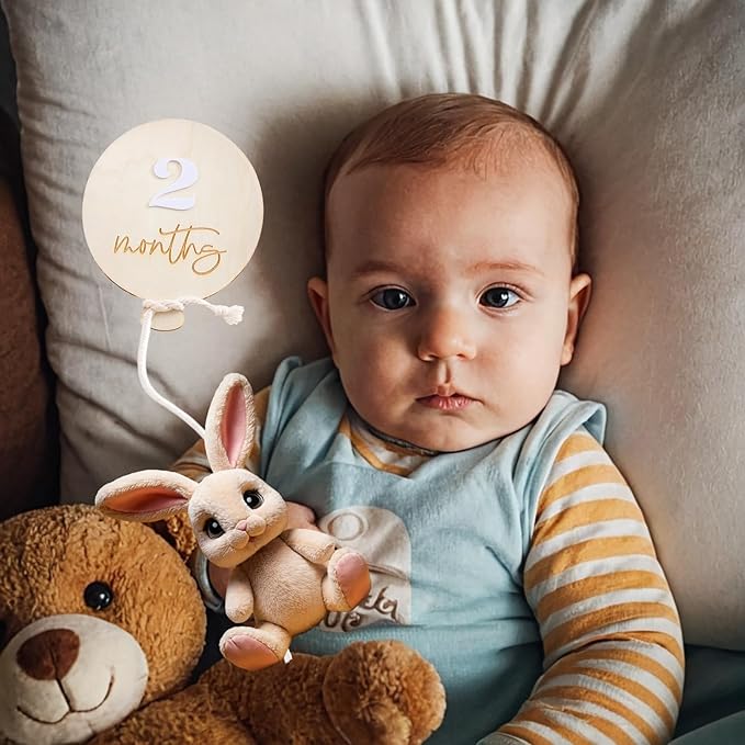 Wooden Balloon Baby Milestone Cards - Wooden First Year Milestone Signs,Baby Announcement Monthly Milestone Markers,Baby Shower Photography Props