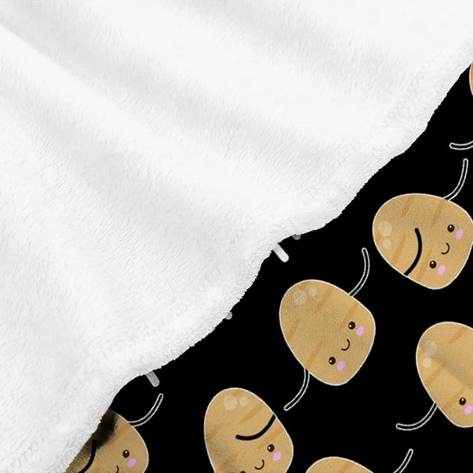 Custom Flannel Blanket with Text Cute Kawaii Potato with Name Customized Blankets Warm Unique Personalized Throw Souvenirs Gift of Love 120”×90” Extra Large for Family