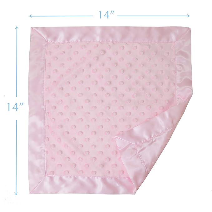 American Baby Company Heavenly Soft Chenille Security Blanket, 2-Layer Design with Minky Dot & Silky Satin, Pink, 14" x 14" for Boys and Girls (Pack of 2)