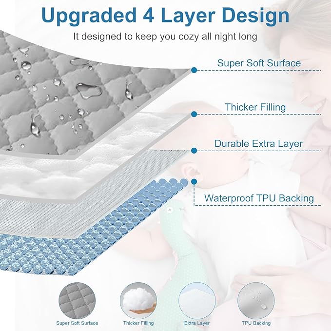 2Pack Waterproof Crib Sheets for Boy, Girl - Cotton 52X28 Fitted Crib Sheets Crib Mattress Protector Sheets,Soft Toddler Bed Sheets,Washable Infant Fitted Baby Bed Sheets (Gray, 52 * 28inch)