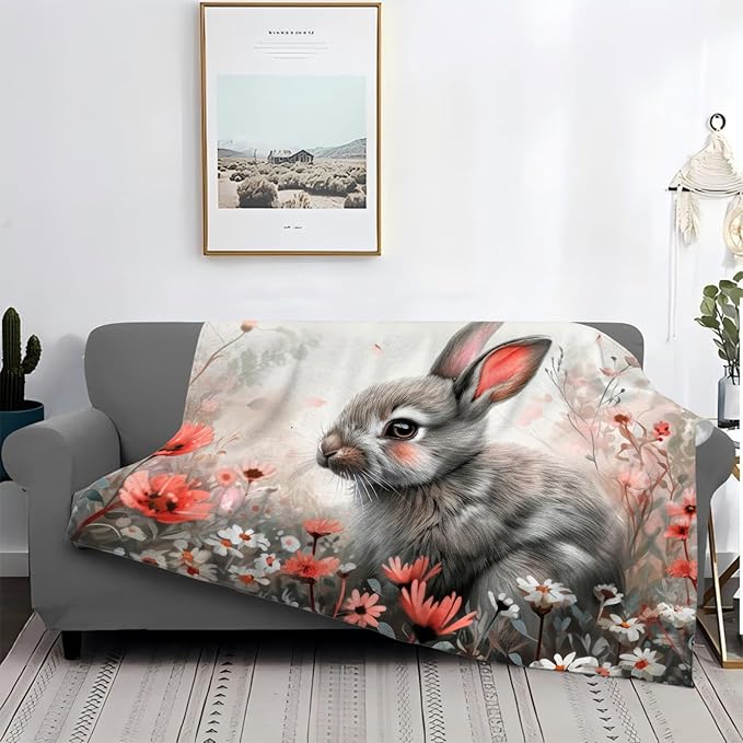 Tijuboni Rabbit Bunny Throw Blanket Rabbit Gifts for Girls Boys Women Men Kids Adults Soft Flannel Fleece Blanket for Couch Sofa Bed Home Decor 40"x50"