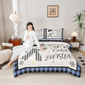 Christmas Snowman Kids Comforter Set King Size,Snowflake Christmas Holiday Bedding Set,Girls Boys Adults Xmas Decor,Geometric Grids Lattices Down Comforter,Blue Rustic Duvet Insert,2 Pillowcases