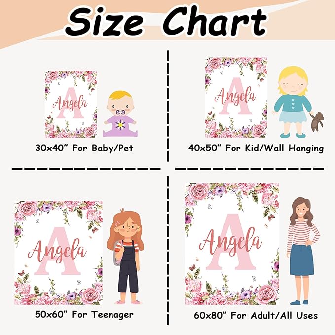 Ships Next Day, Personalized Baby Blankets, Custom Baby Blanket with Name for Girls,Gift for Chrismas Birthday Memorial Day, Customized Flannel Blanket for Kids Adults 60"X80"