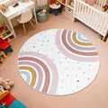STARUIA Round Rainbow Nursery Rug, 5 Ft Washable Kids Rug for Playroom, Non-Slip Colorful Rugs for Classroom, Large Princess Rugs Soft Girls Bedroom Carpet for Kids Room Reading Nook